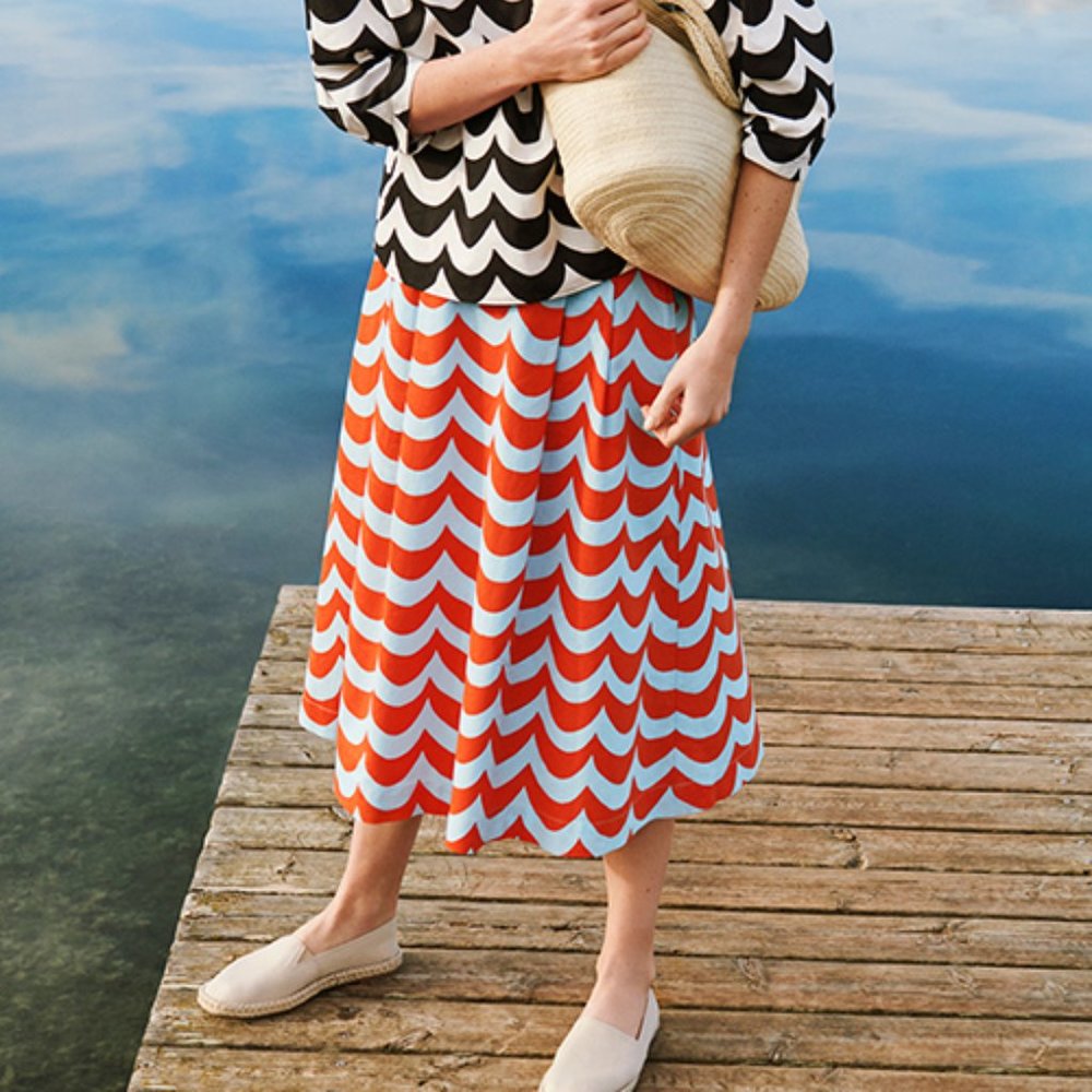 NWT UNIQLO X MARIMEKKO ORANGE AND BLUE LINEN BLEND SKIRT SIZE LARGE